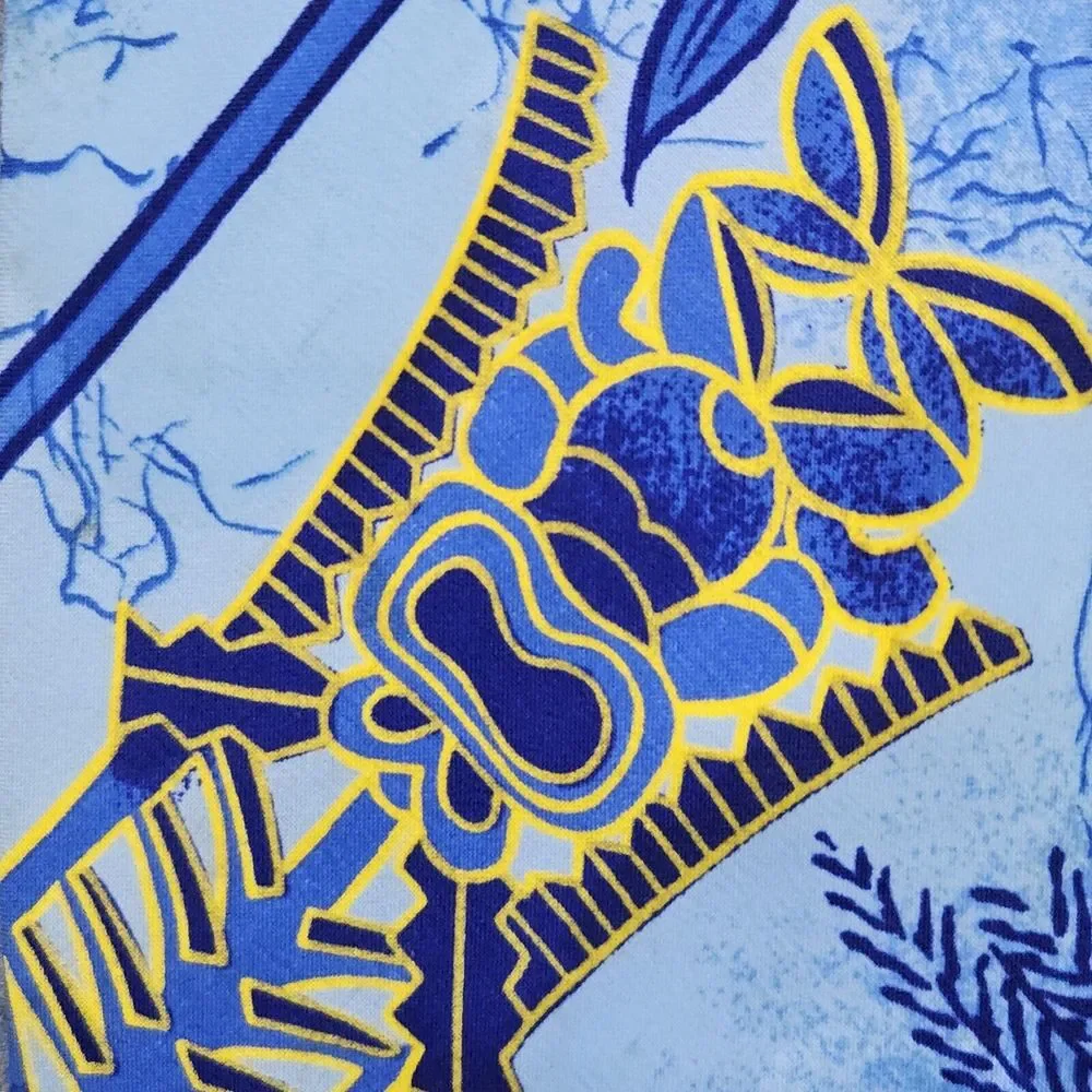 Kole Kole Hawaii‎ 100% Polyester Tie Blues & Bright Yellows Abstract Print 55x4